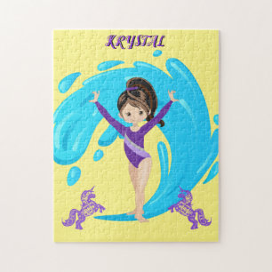Puzzle Gymnastique et poneys violets personnalisés