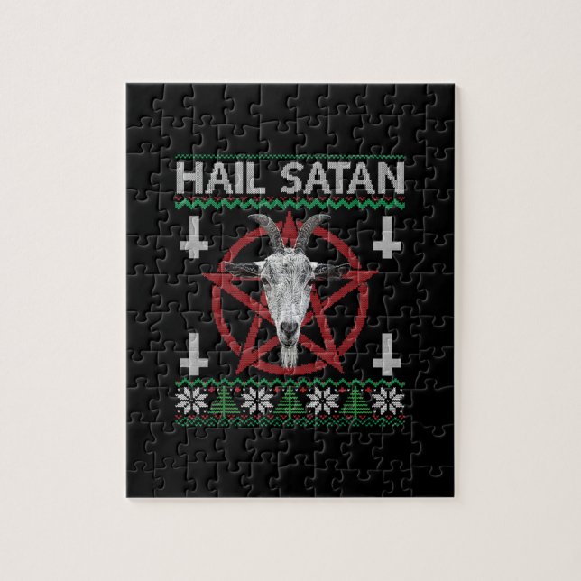 Puzzle Hail Satan Tête de chèvre Pentagram Funny Satanic  (Vertical)