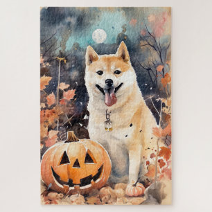 Puzzle Halloween Akita Avec Peur Citrouille