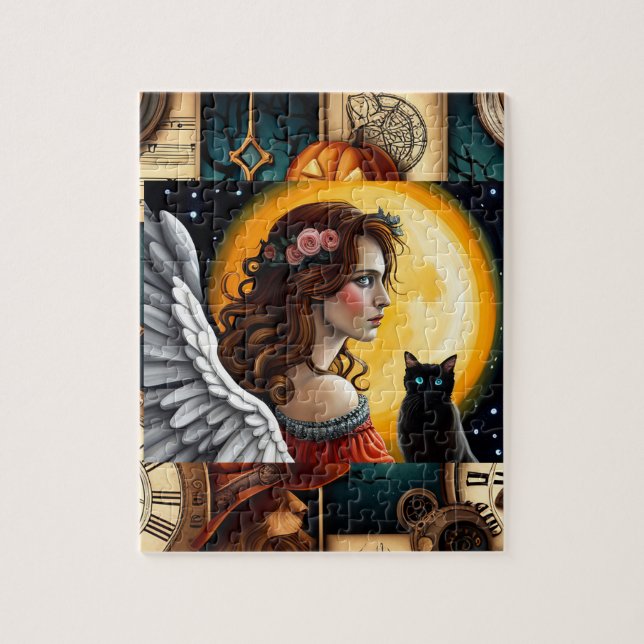 Puzzle Halloween Angel et chat noir (Vertical)