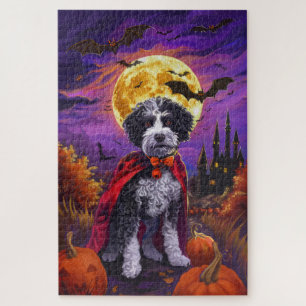 Puzzle Halloween Bernedoodle Chien Citrouilles Épouvantab