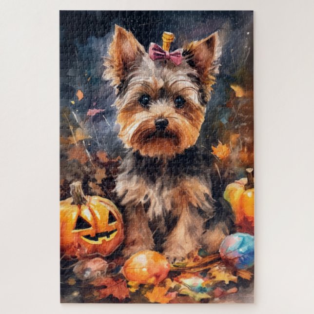 Puzzle Halloween Biewer Terrier Avec La Peur Citrouille (Vertical)
