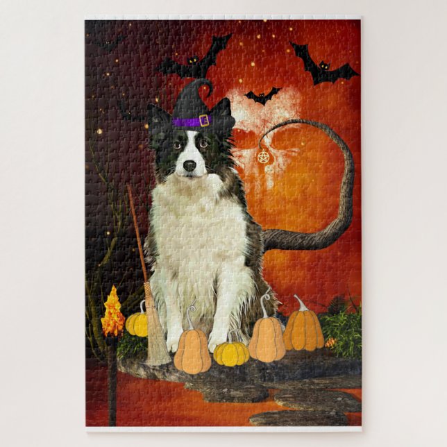 Puzzle Halloween Bordure Collie Chien (Vertical)