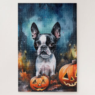 Puzzle Halloween Boston Terrier avec la peur Citrouille