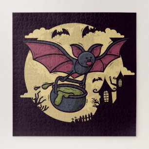 Puzzle Halloween chauve-souris, sorcières brasser et mais