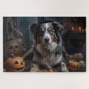 Puzzle Halloween Citrouille berger australienne effraie