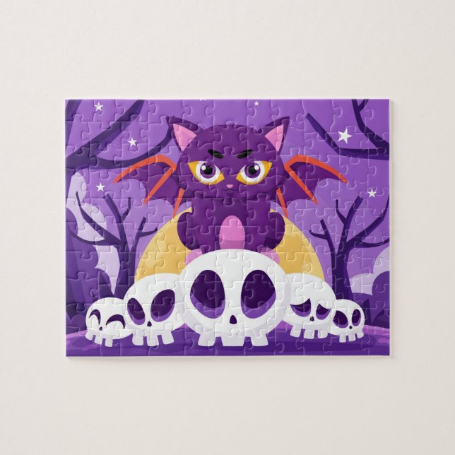 Puzzle Halloween Éffrayant Chat Crânes pour enfants Puzzl (Horizontal)