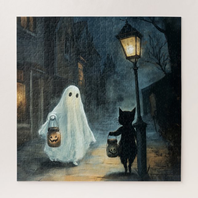 Puzzle Halloween Ghost et Rencontre de chat (Vertical)