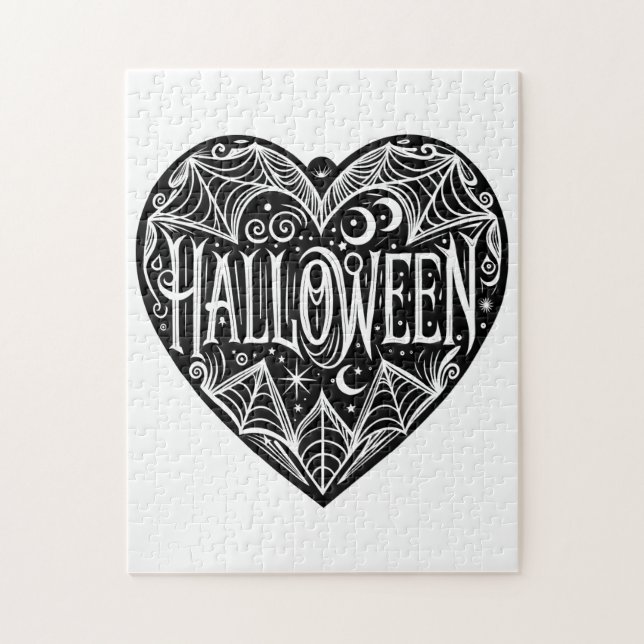 Puzzle Halloween Heart, Black Heart Shape, Holiday (Vertical)