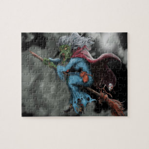 Puzzle Halloween La Nuit Effrayant Volant Sorcier Crâne