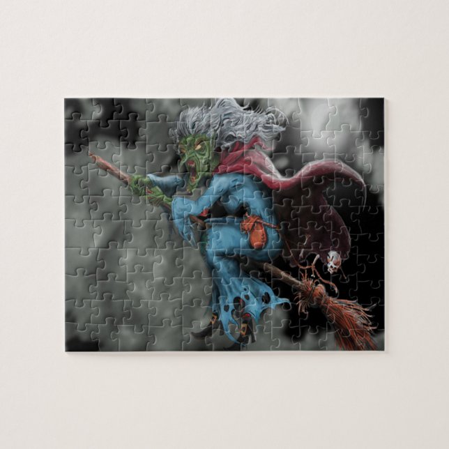 Puzzle Halloween La Nuit Effrayant Volant Sorcier Crâne (Horizontal)