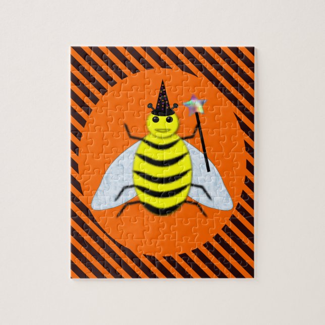 Puzzle Halloween Magic Bee Witch Orange et Black Stripes (Vertical)