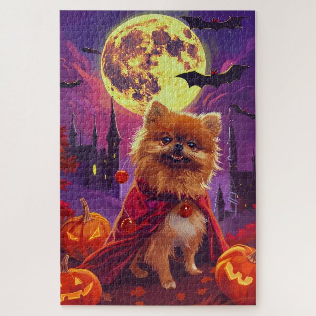 Puzzle Halloween Poméranie Vampire Citrouilles effroi (Vertical)