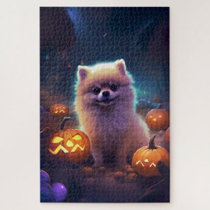 Puzzle Halloween Poméranien Avec La Peur Citrouille