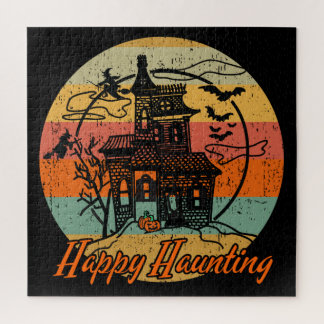 Puzzle Halloween rétro, joyeuse maison hantée