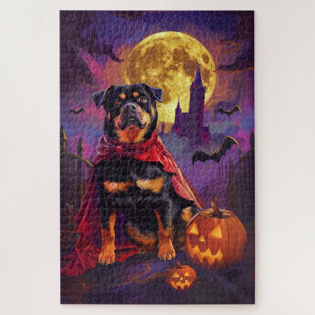 Puzzle Halloween Rottweiler Vampire Citrouilles effroi (Vertical)
