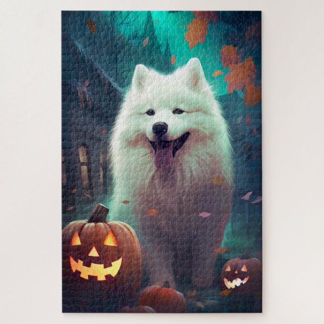 Puzzle Halloween Samoyé Avec Peur Citrouille (Vertical)