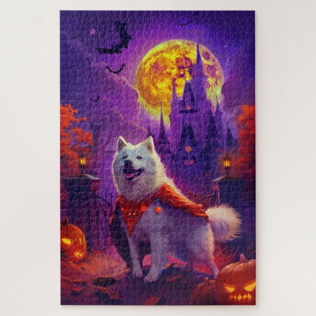Puzzle Halloween Samoyed Vampire Citrouilles peur (Vertical)