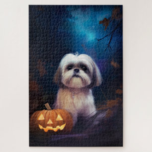 Puzzle Halloween Shih Tzu Avec La Peur Citrouille