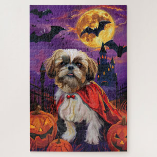 Puzzle Halloween Shih Tzu Vampire Citrouilles Épouvantabl