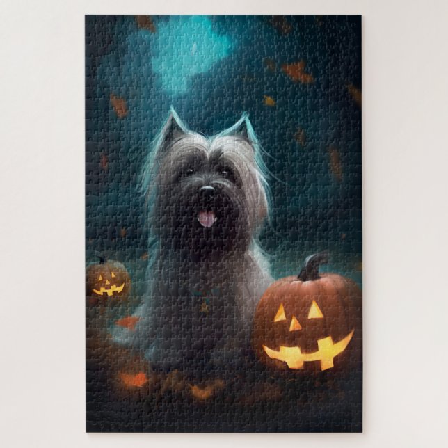 Puzzle Halloween Skye Terrier Avec La Peur Citrouille (Vertical)