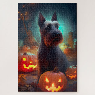 Puzzle Halloween Terrier écossais avec la peur Citrouille