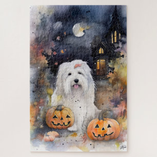 Puzzle Halloween vieux chien anglais avec la peur Citroui