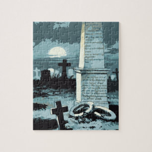 Puzzle Halloween vintage, cimetière effrayant avec des to