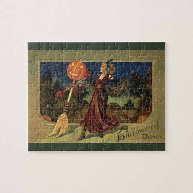 Puzzle Halloween vintage, jolie sorcière dansante (Horizontal)