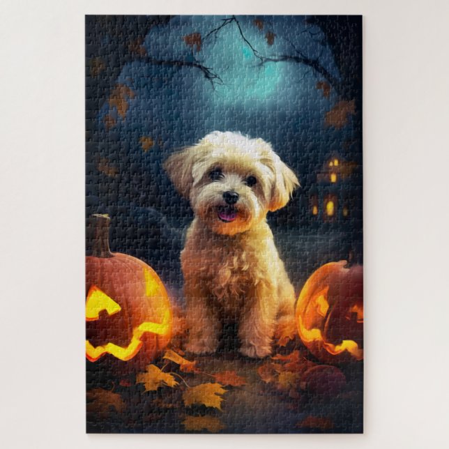 Puzzle Halloween Yorkipoo Avec La Peur Citrouille (Vertical)