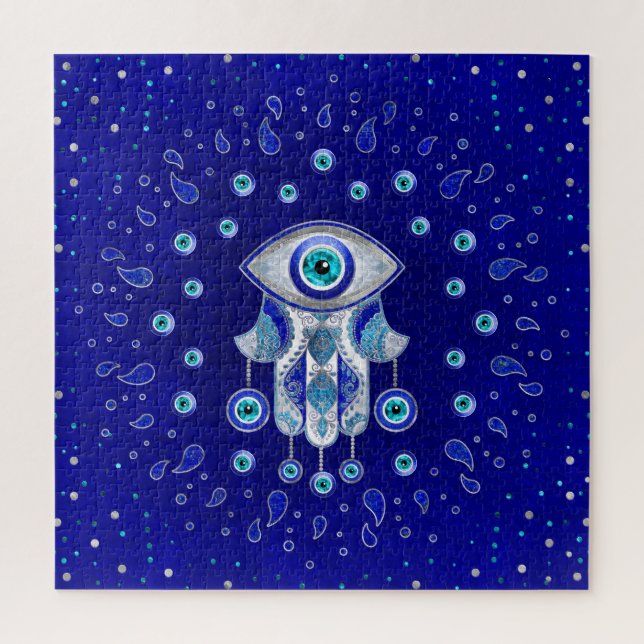 Puzzle Hamsa Hand-Evil Eye Amulet (Vertical)
