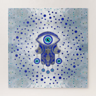 Puzzle Hamsa Hand -Hand of Fatima Lapis Lazuli and Silver