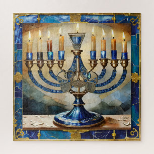 Puzzle Hanoukka bleue Menorah