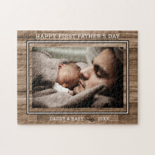 Puzzle Happy 1ère Fête des pères papa et bébé photo bois
