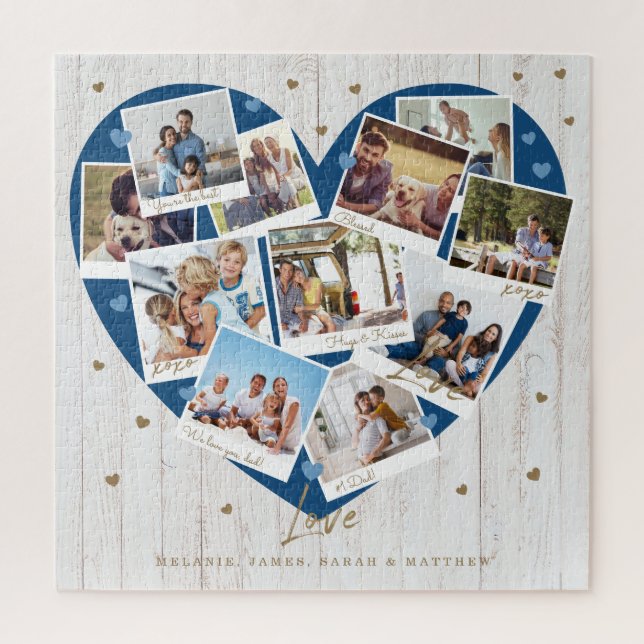 Puzzle Happy Fête des pères Love Heart Shape Photo Collag (Vertical)