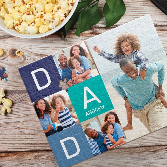 Puzzle Happy Fête des pères Papa, Family Photo Collage (Happy Father's Day Dad, Family Photo Collage Jigsaw Puzzle)