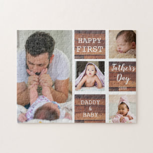 Puzzle Happy First Fête des pères Wood 4 Photo Collage