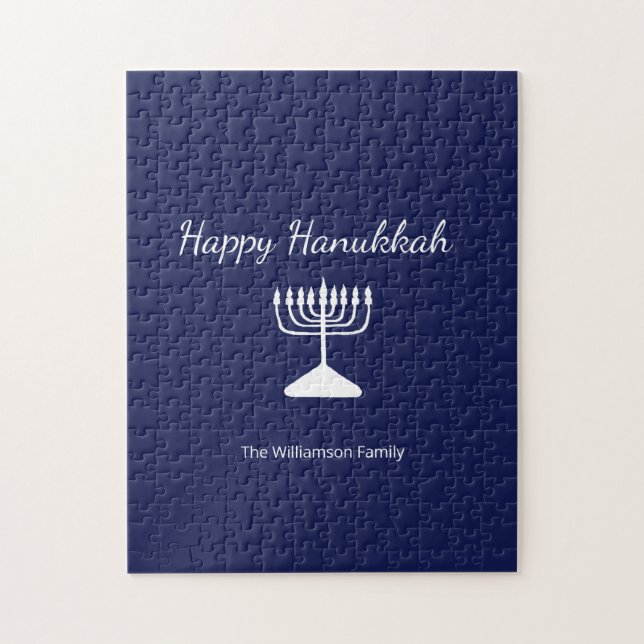 Puzzle Happy Hanoukka Simple Menorah Navy Blue (Vertical)