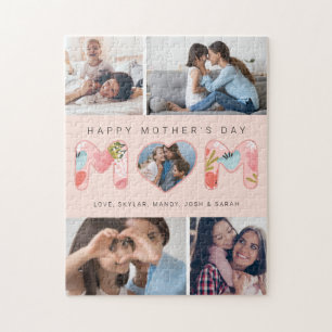 Puzzle Happy Mother's Day Photo Collage & Floral Pattern