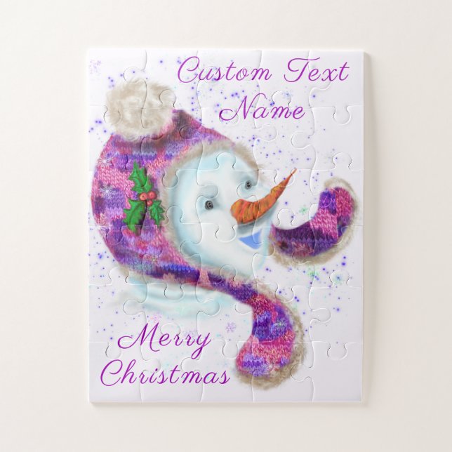 Puzzle Happy Snowman Dans Purple PinkWinter Casquette - V (Vertical)