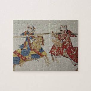 Puzzle Harley 4205 f.366 chevaliers joutants, c.1445