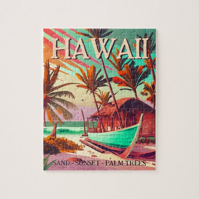 Puzzle Hawaii île tropicale coucher de soleil palmier Sou (Vertical)