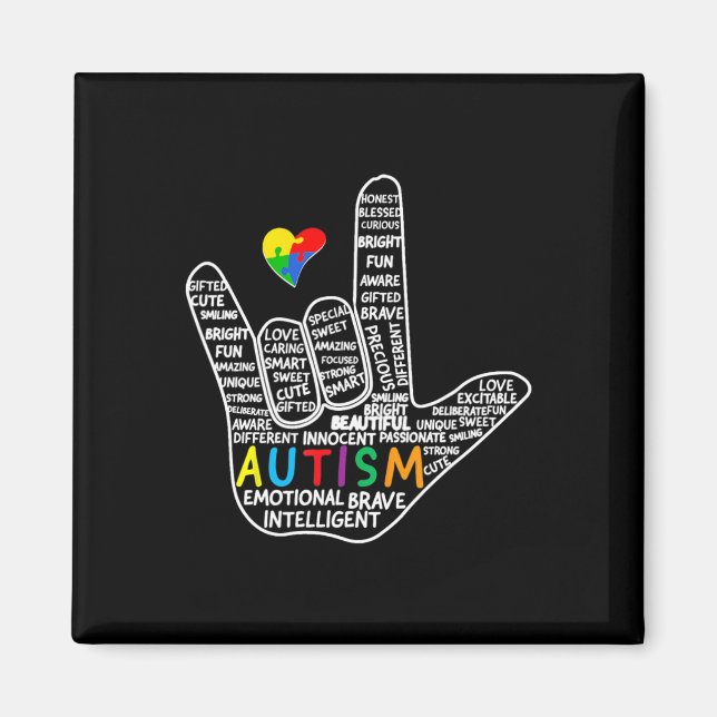Puzzle Heart ASL Liebe Gebärdensprache Hand Autism Magnet (Vorne)