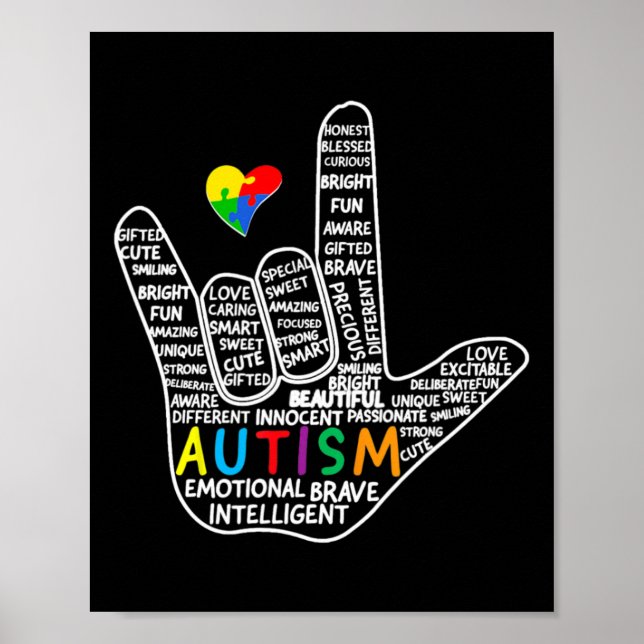 Puzzle Heart ASL Liebe Gebärdensprache Hand Autism Poster (Vorne)