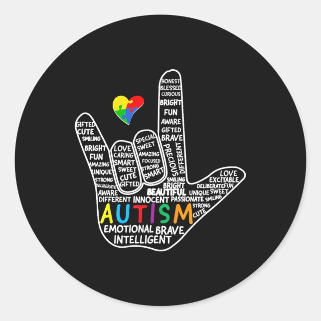 Puzzle Heart ASL Liebe Gebärdensprache Hand Autism Runder Aufkleber (Vorderseite)