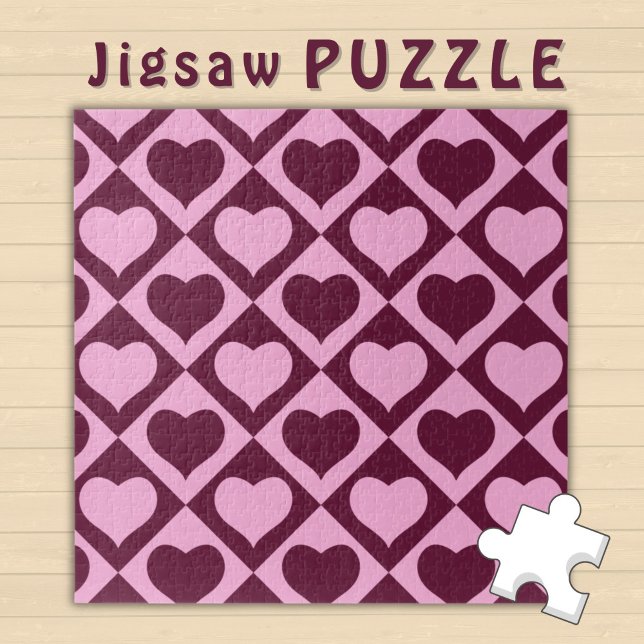 Puzzle Heart Checkerboard Pattern Bordeaux Pink - (Créateur téléchargé)