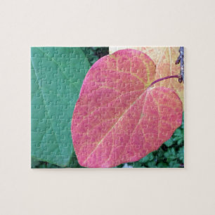Puzzle Heart Leaves of Yellow Red Green -