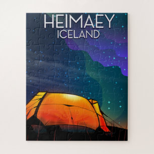 Puzzle Heimaey, île, affiche de vacances en camping.