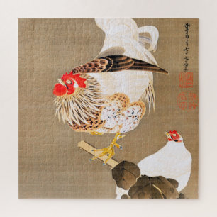 Puzzle Hen et coq avec Grapevine par Ito Jakuchu