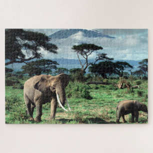 Puzzle Herd of Elephants in a african field